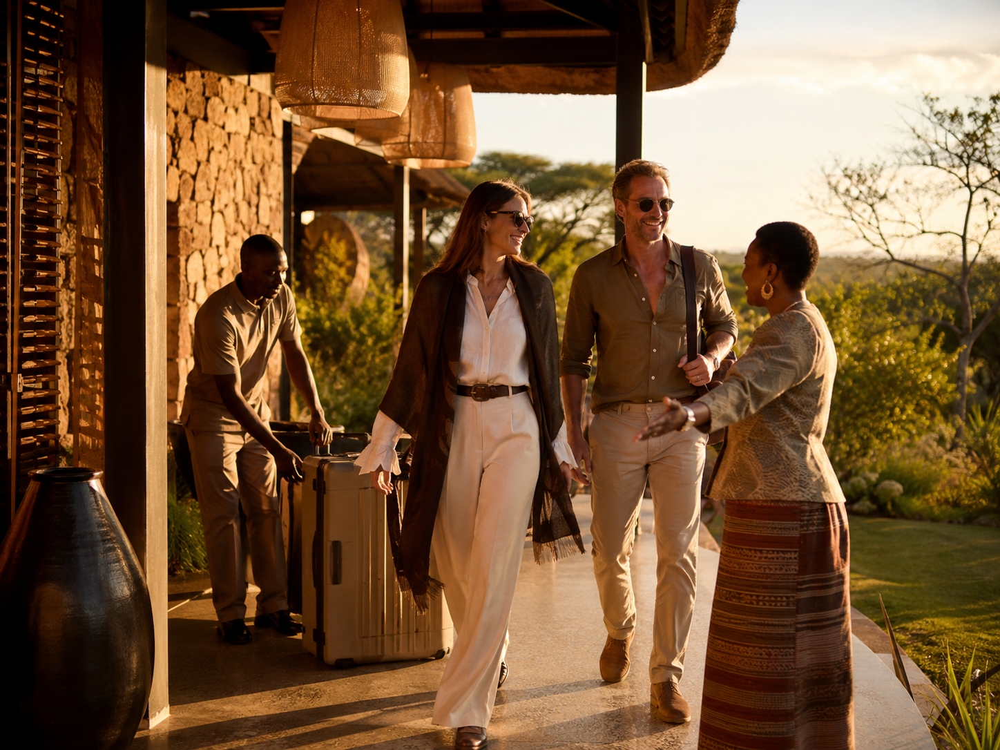Travellers welcomed to a Southern African lodge